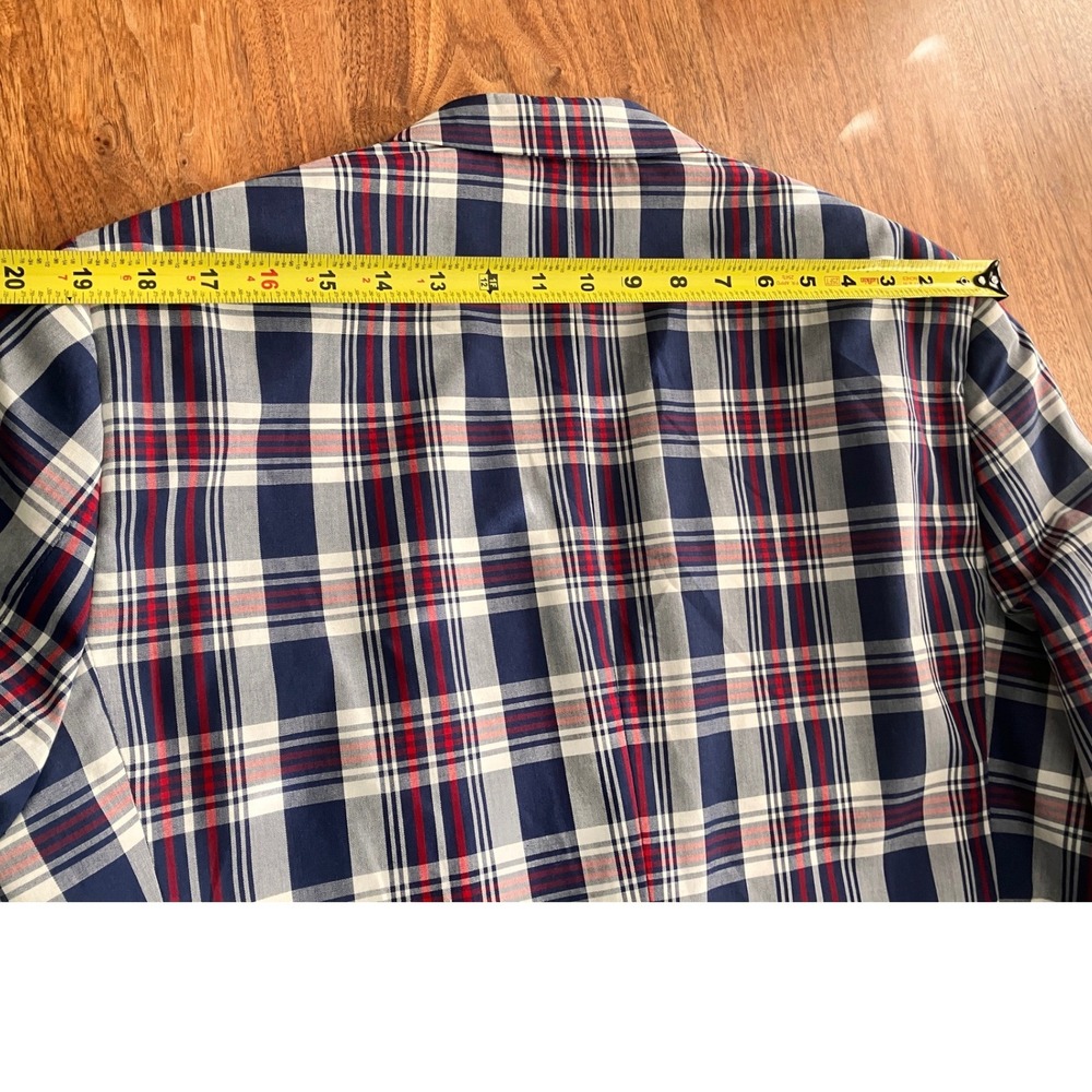 Alan Flusser Mens 44R Blazer Sport Coat Navy Blue Red White Plaid Cotton Blend - Picture 12 of 12